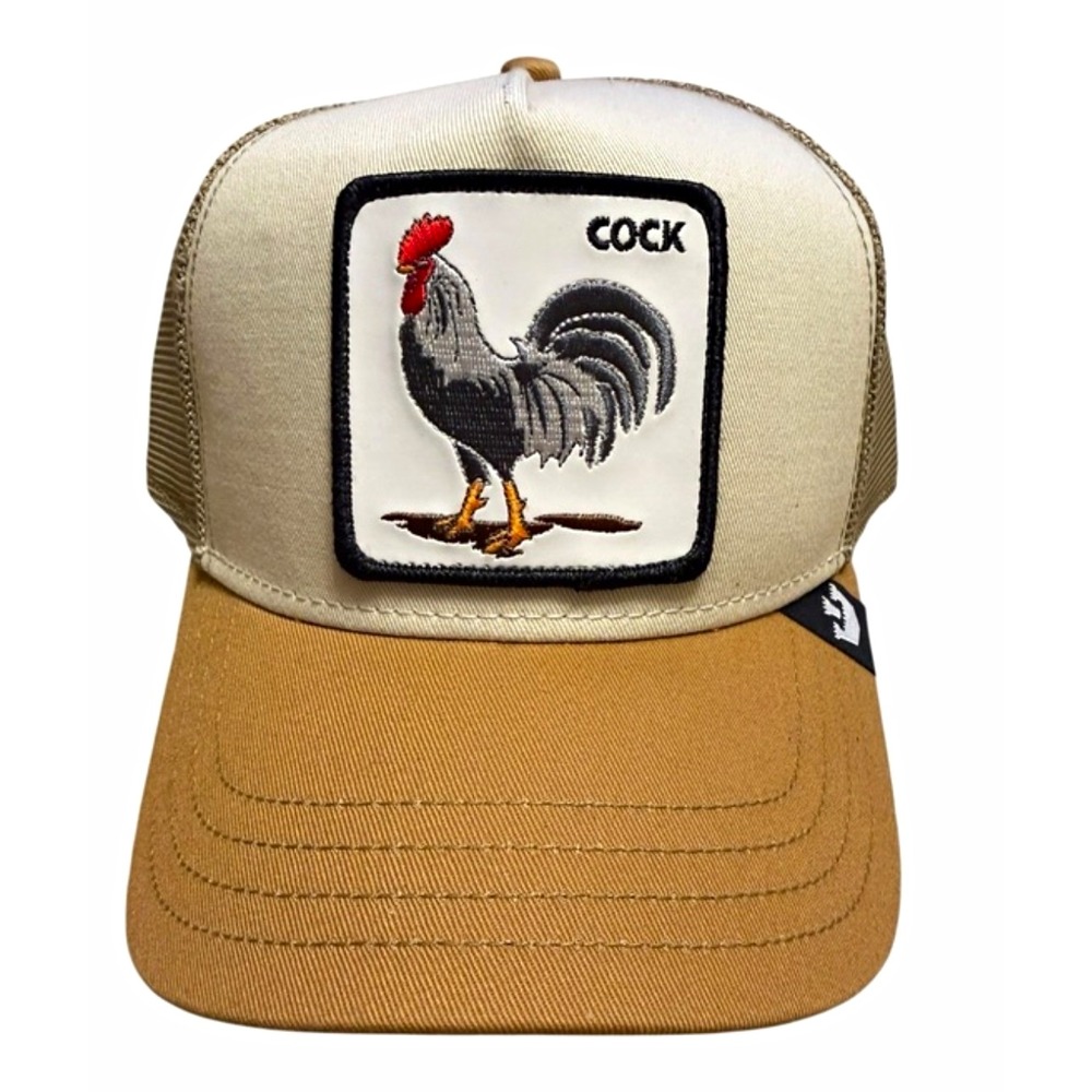 Goorin Bros The Farm Rooster Trucker Hat Khaki/Brown Mesh Snapback One Size